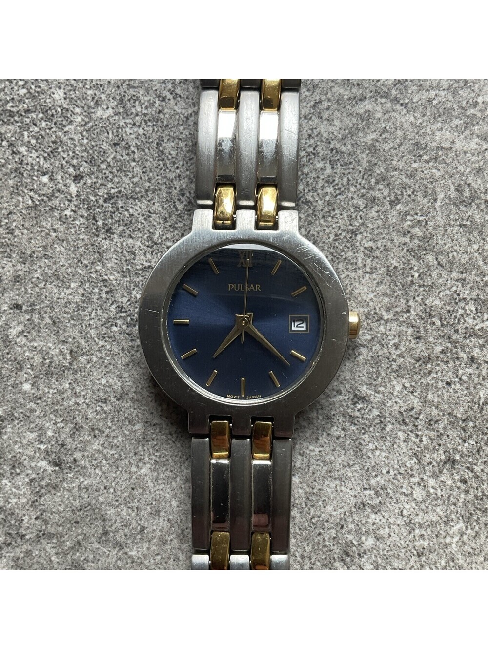 Women's Pulsar Watch V782-X217 Two Tone Case & Band With Dark Blue Dial A7